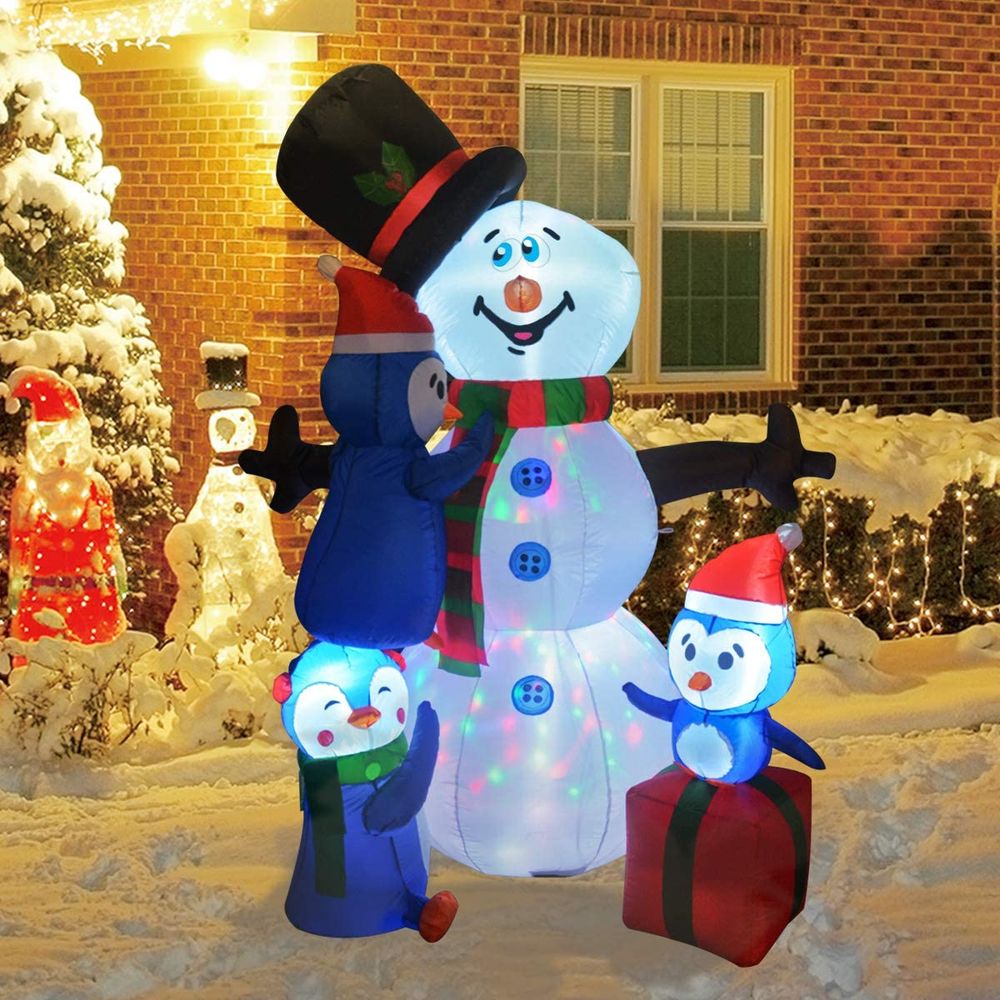 Snowman with three penguins outdoor inflatable christmas decorations
