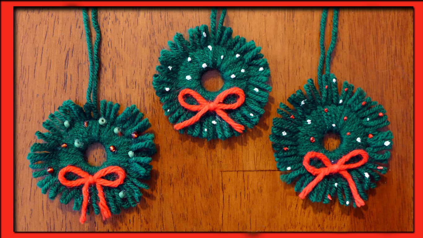 Yarn wrapped wreath ornaments