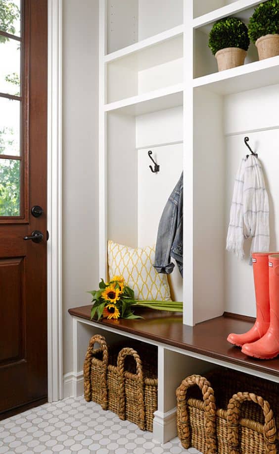 Builtin family lockers entryway idea