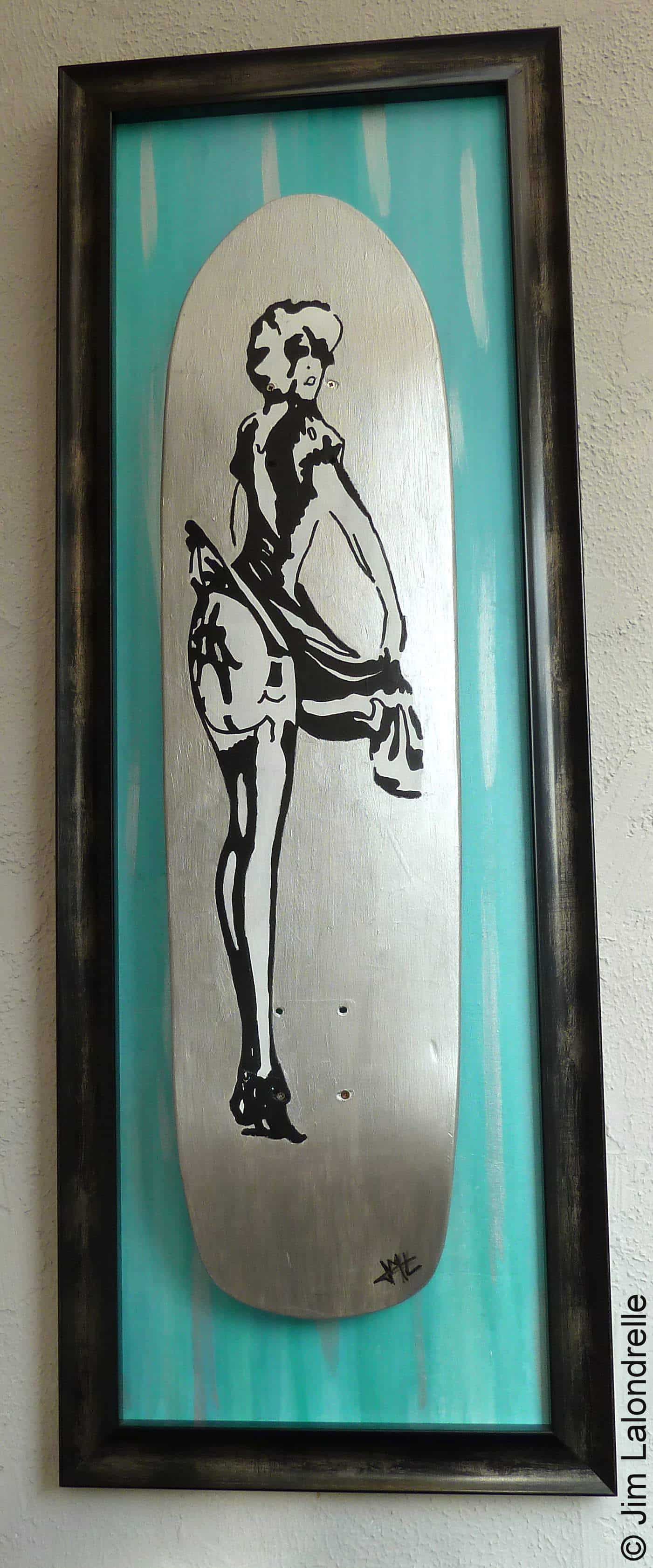 Framed and painted skateboard wall art