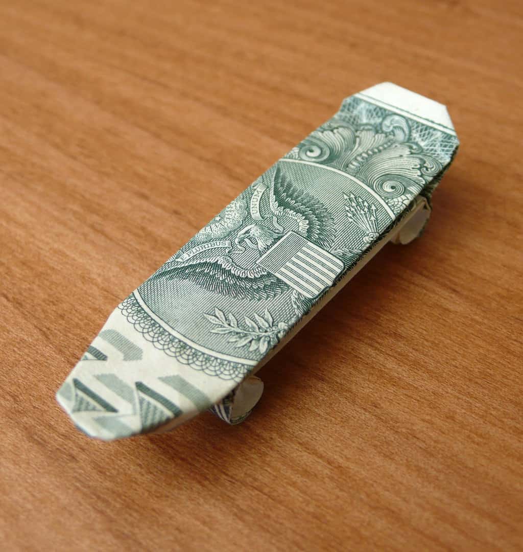 Origami dollar bill skateboard