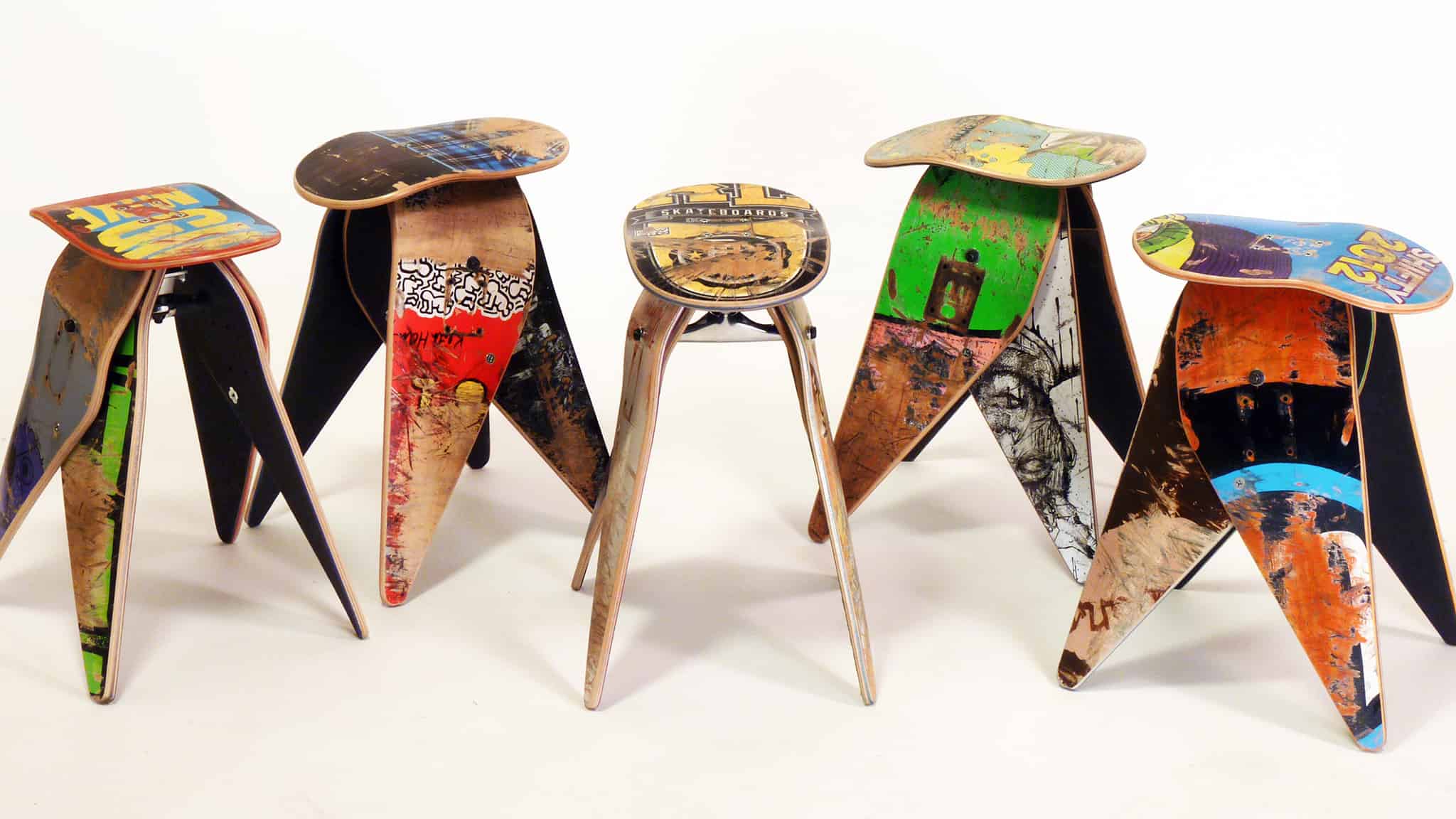 Recycled skateboard stools