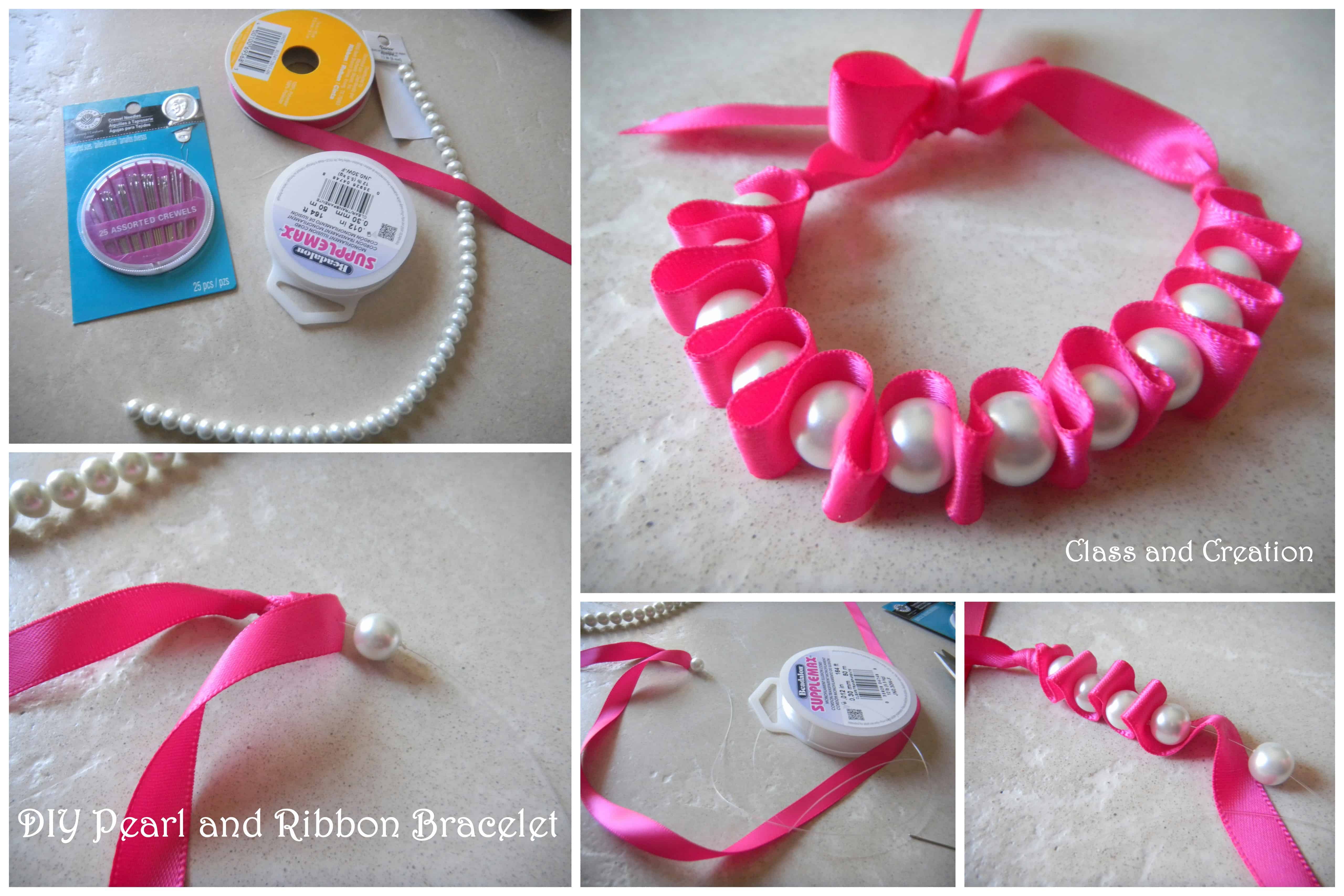 Ribbon and pearl bracelet