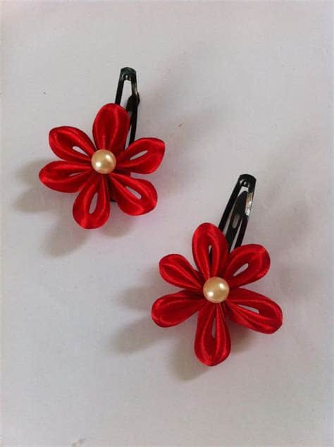 Ribbon flower hair clips