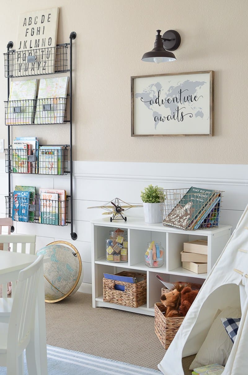 Beige wall color farmhouse play room