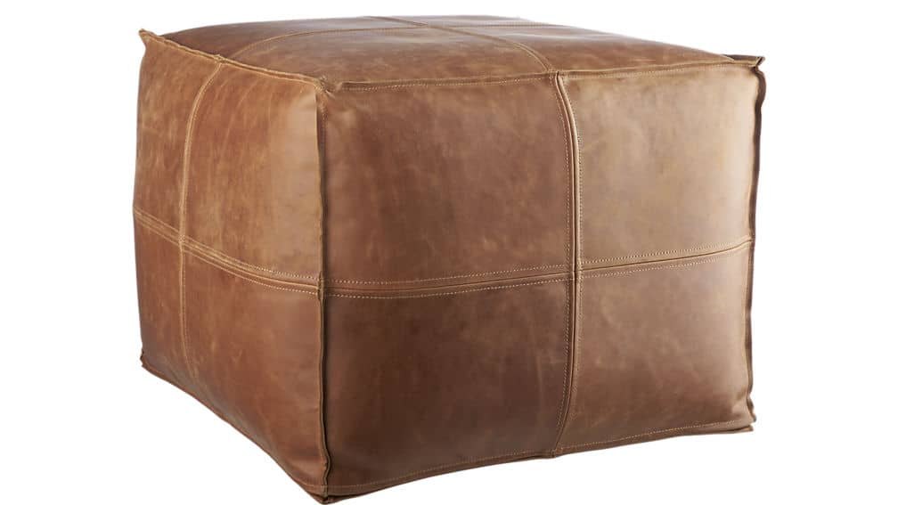 Brown leather pouf from cb2