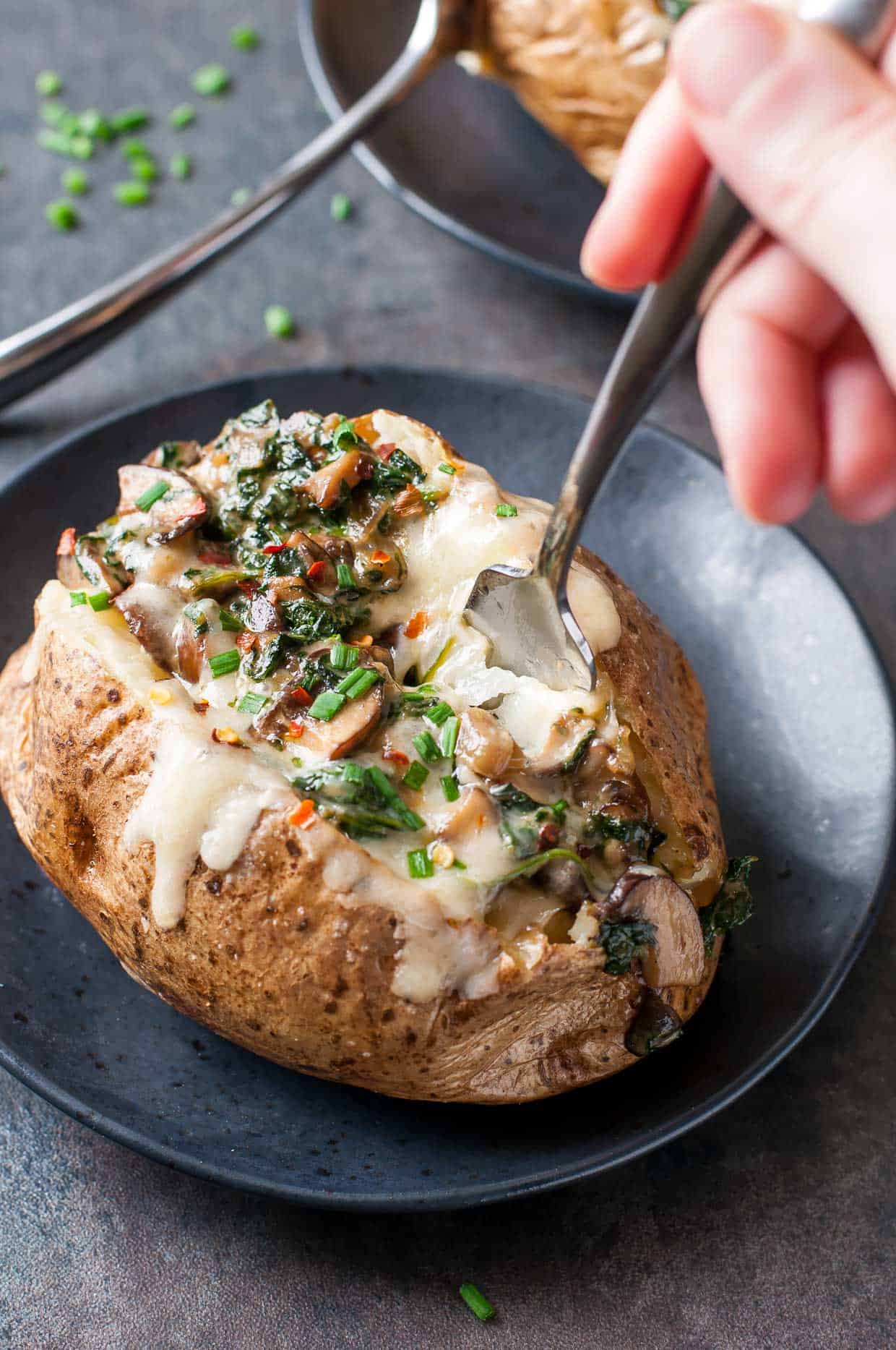 Cheesy spinach mushrooml loaded baked potato recipe