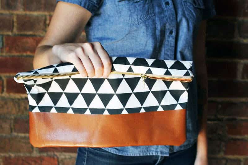 Cotton and leather clutch