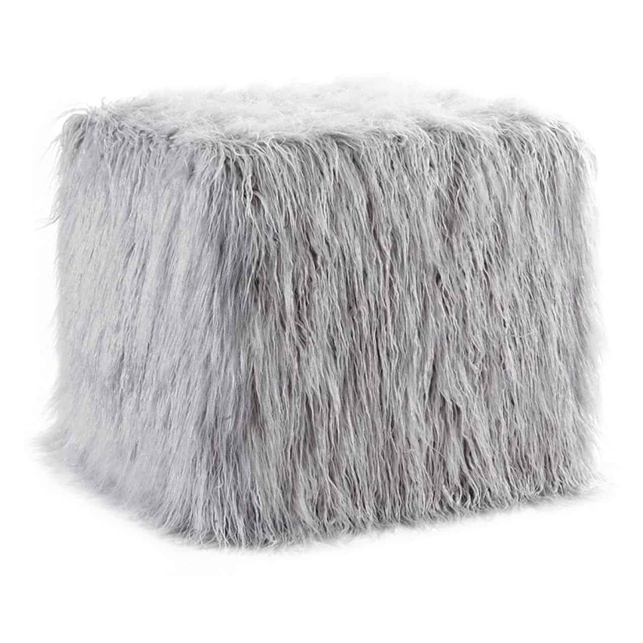 Grey clair fur pouf