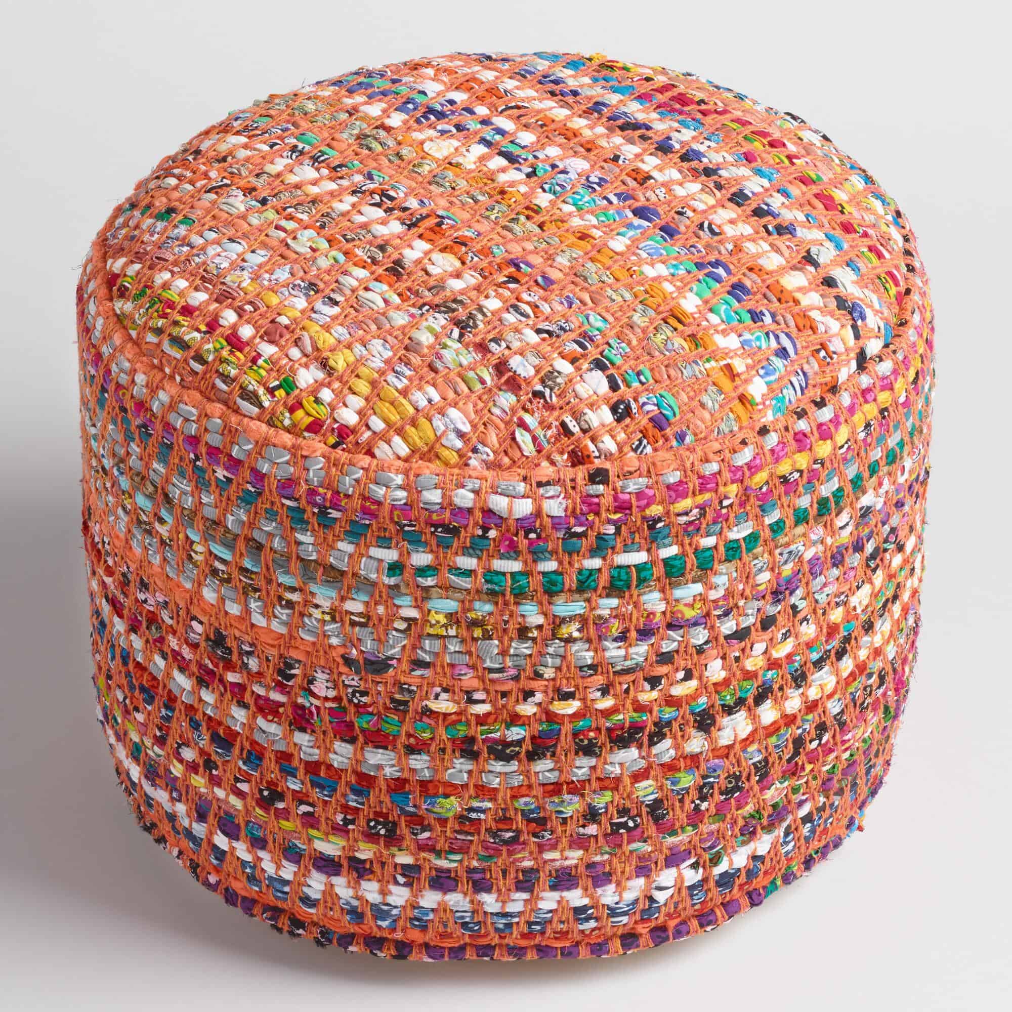 Multi color round chindi pouf from world market