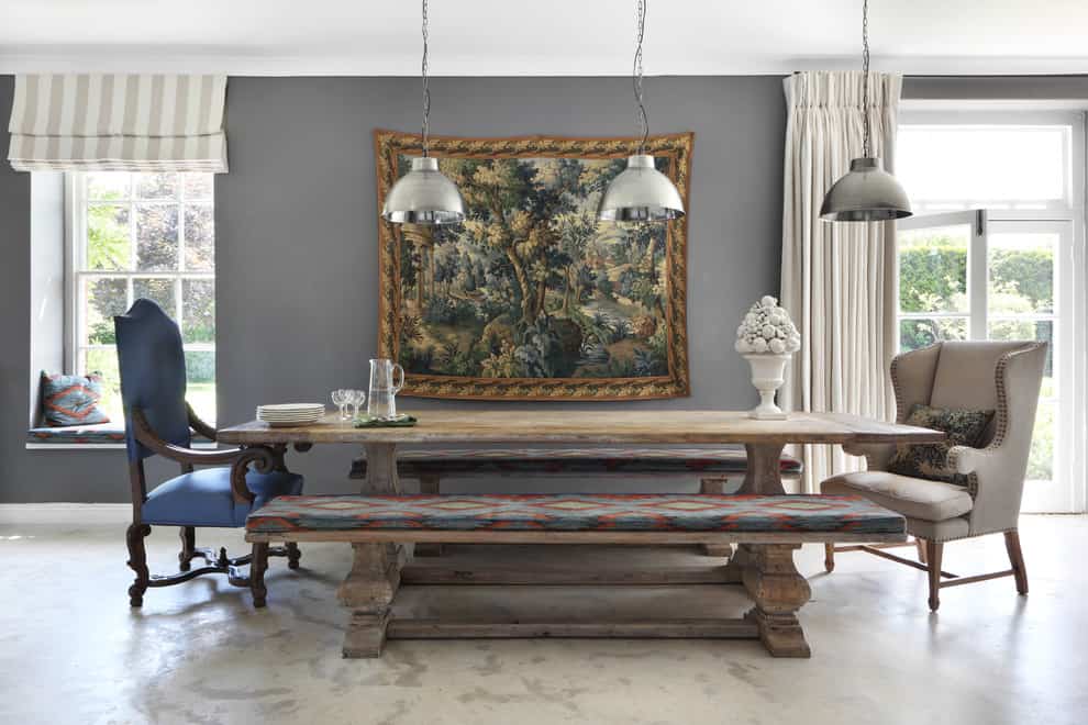 Owl grey wall in farmhouse inspired dining room