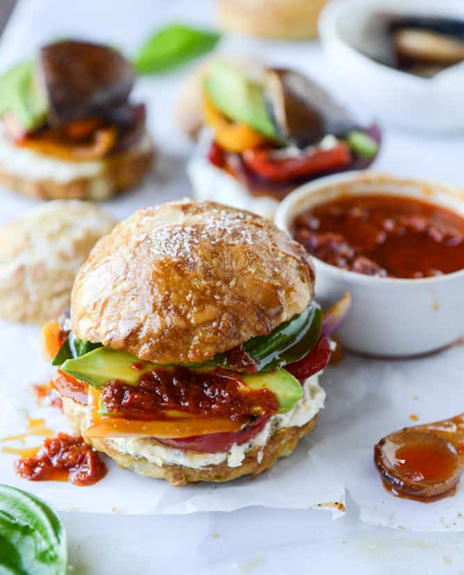 Veggie sliders with goat cheese