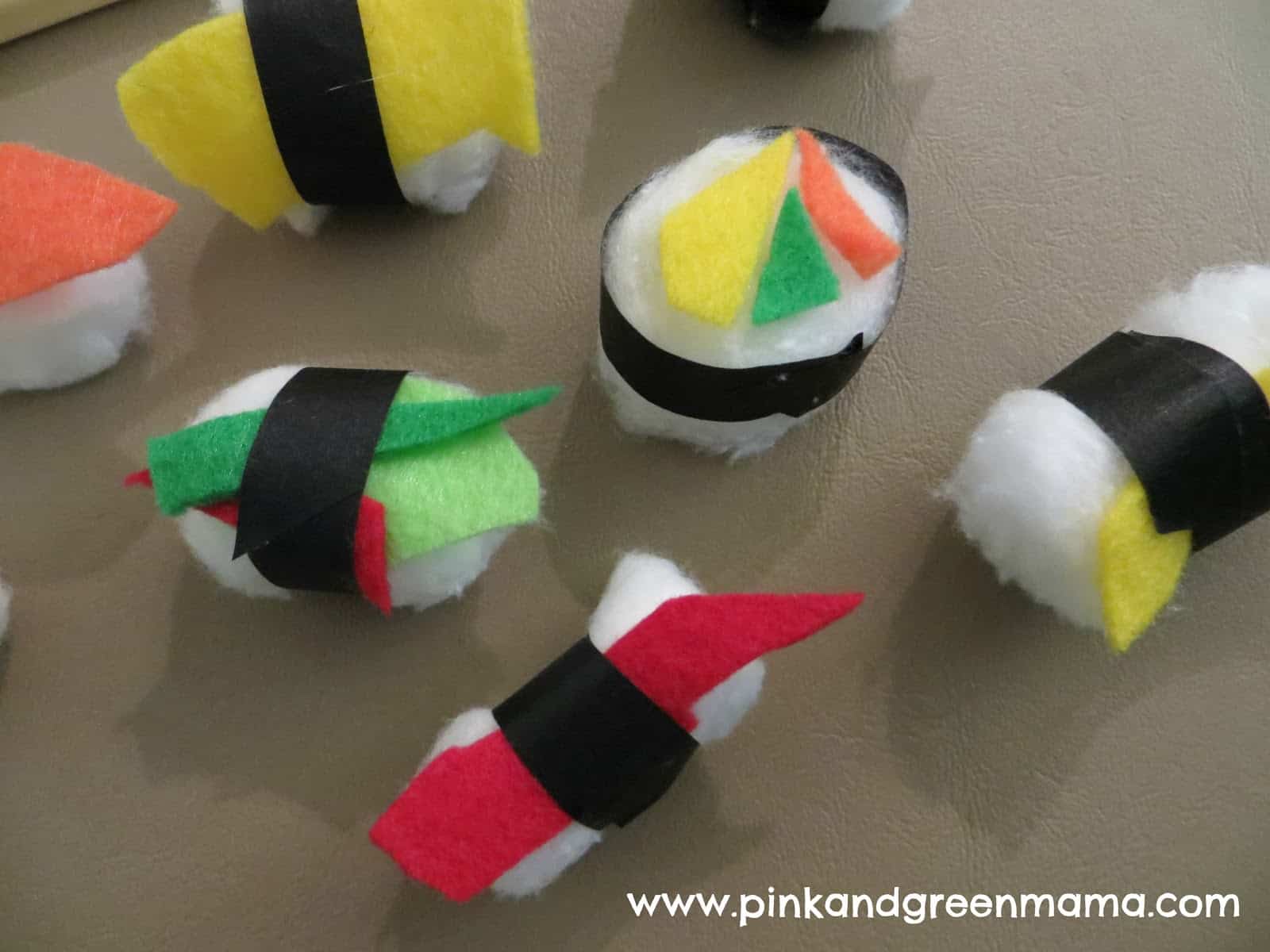 Cotton ball and felt sushi craft