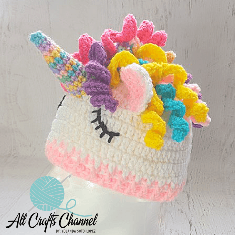 Crocheted unicorn hat