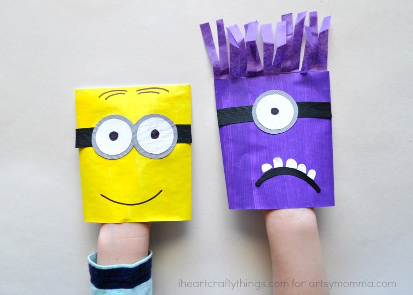 Funny paper minions hand puppets