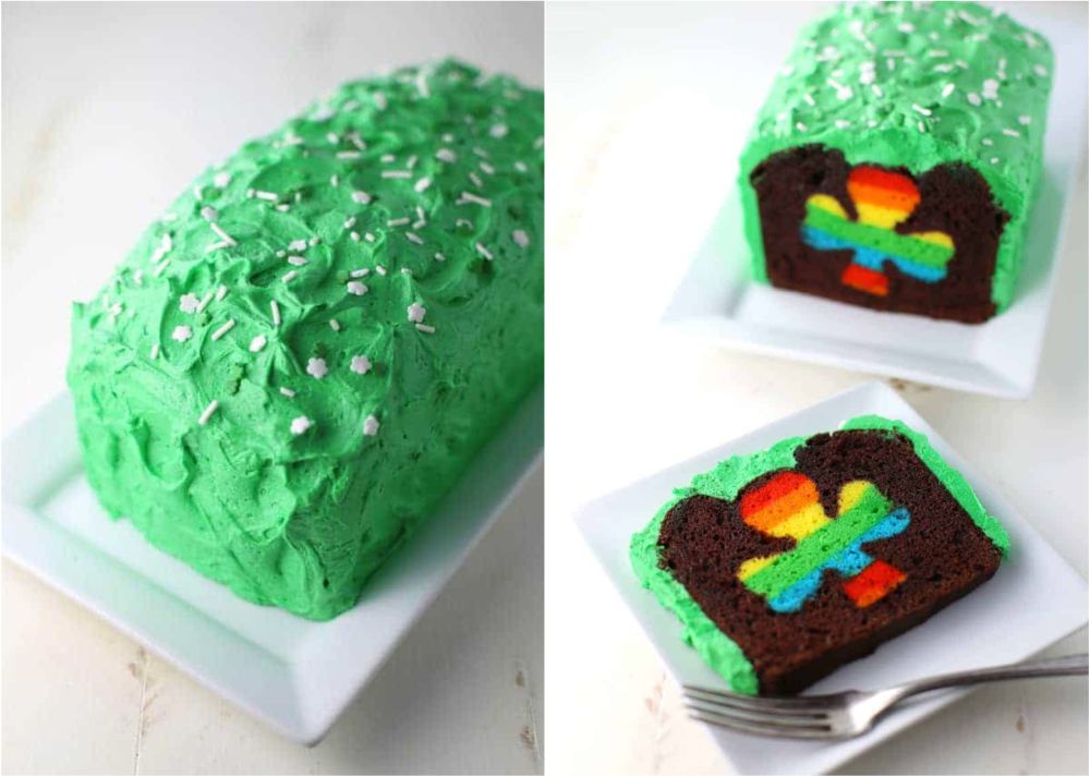 Green cake with hidden rainbow shamrock