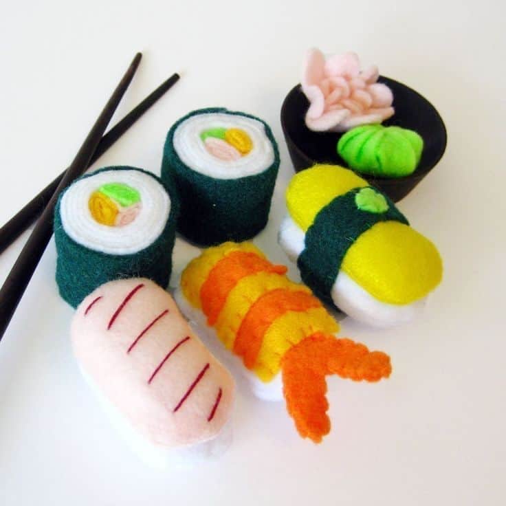 Hand sewn, detail kawaii felt sushi