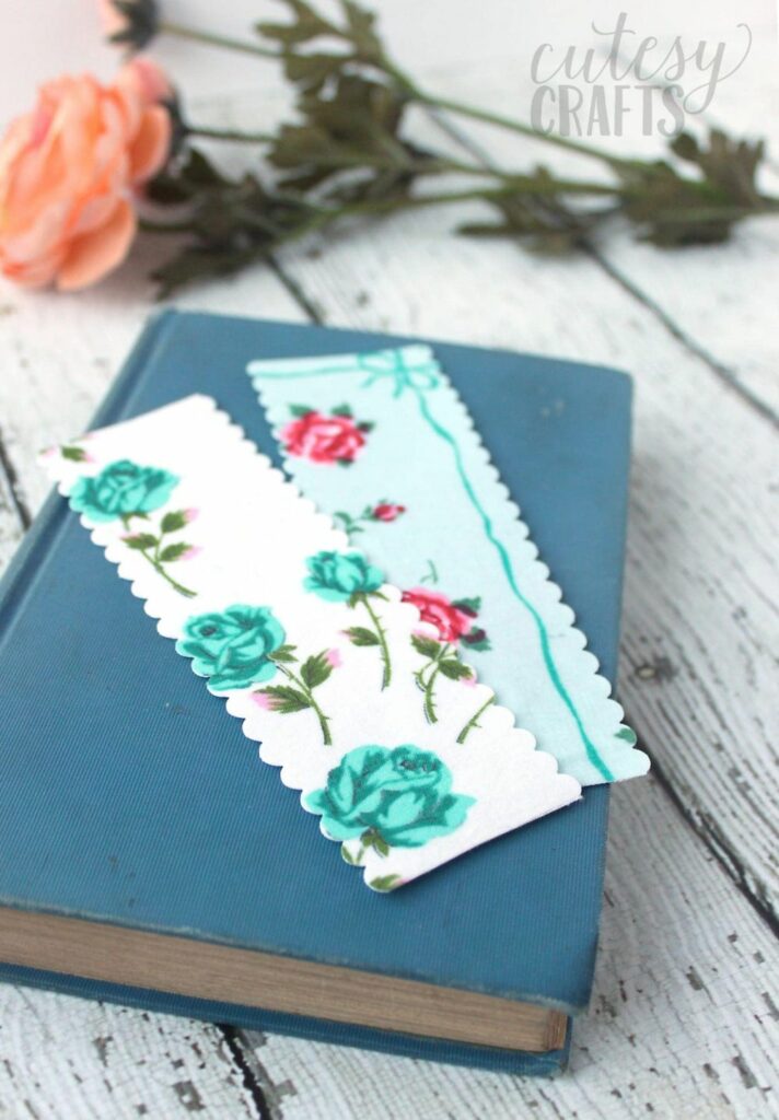 Handmade bookmarks using vintage linens
