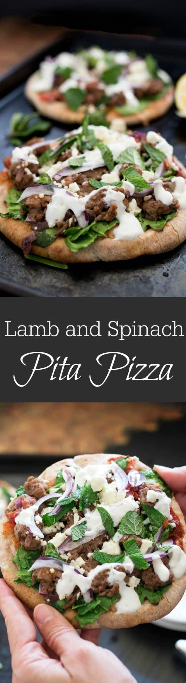 Lamb and spinach pita pizza