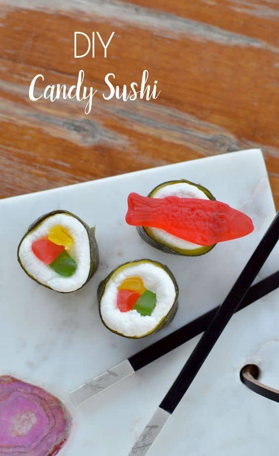 Marshmallow and swedish fish sushi