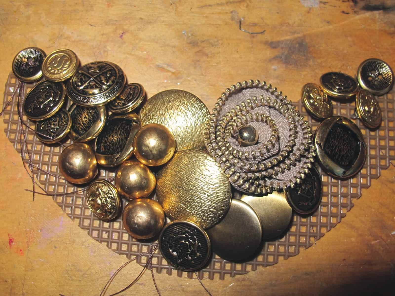 Sewn vintage button bib necklace