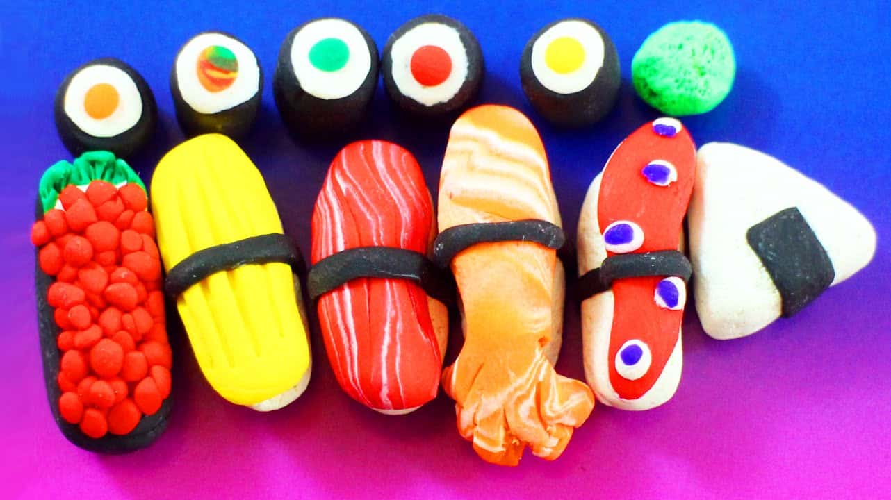 Simple mini sushi pieces with clay