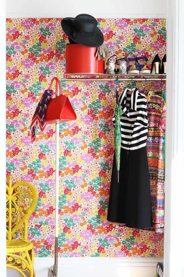 Fabric floral wallpaper diy