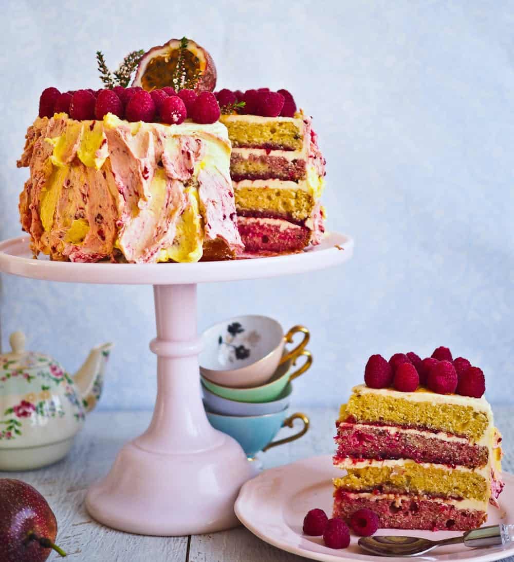Passionfruit raspberry layer cake