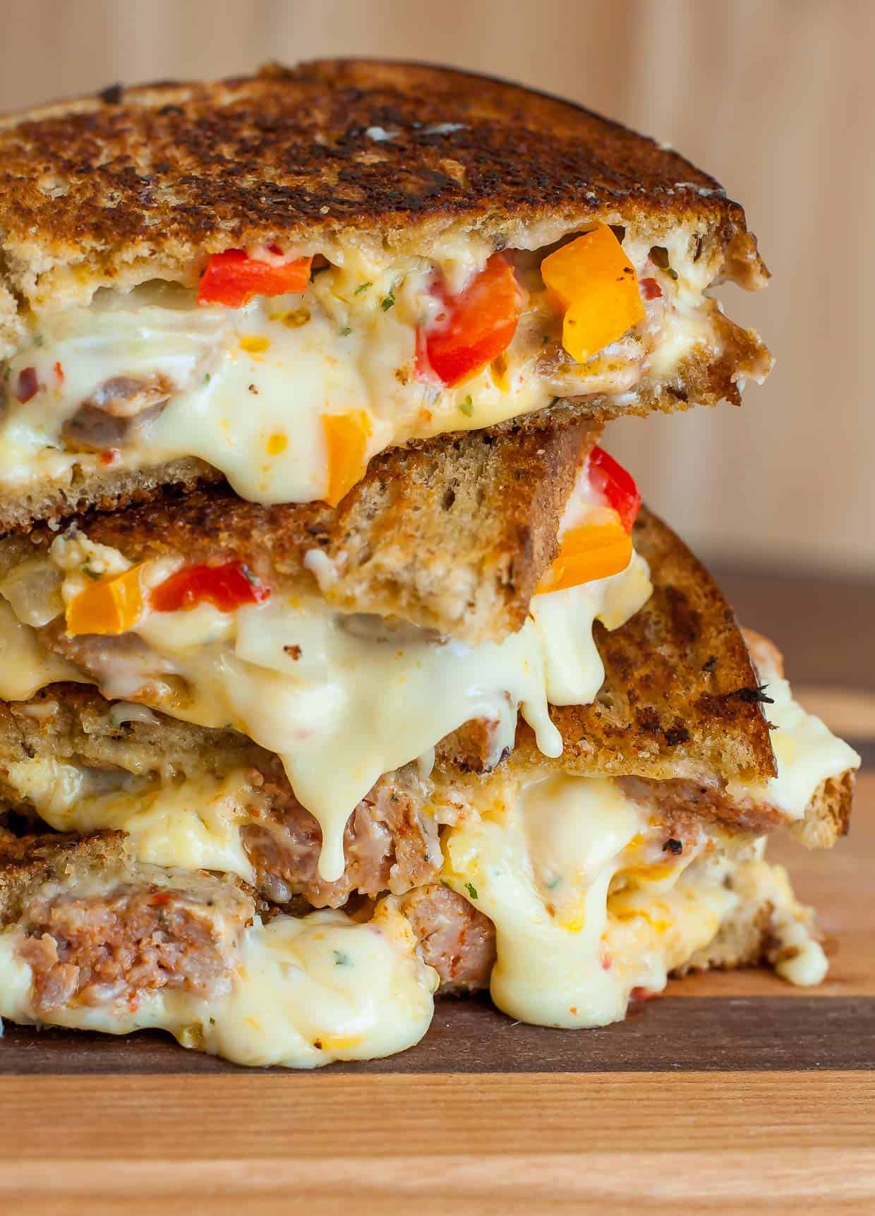 Sausage and pepper chipotle grilled cheese