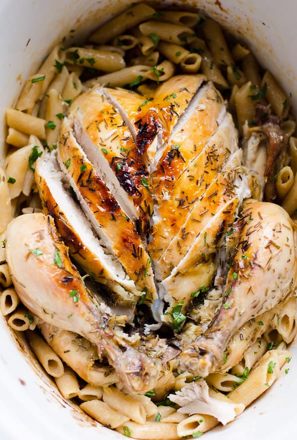 Slow cooker whole chicken pasta