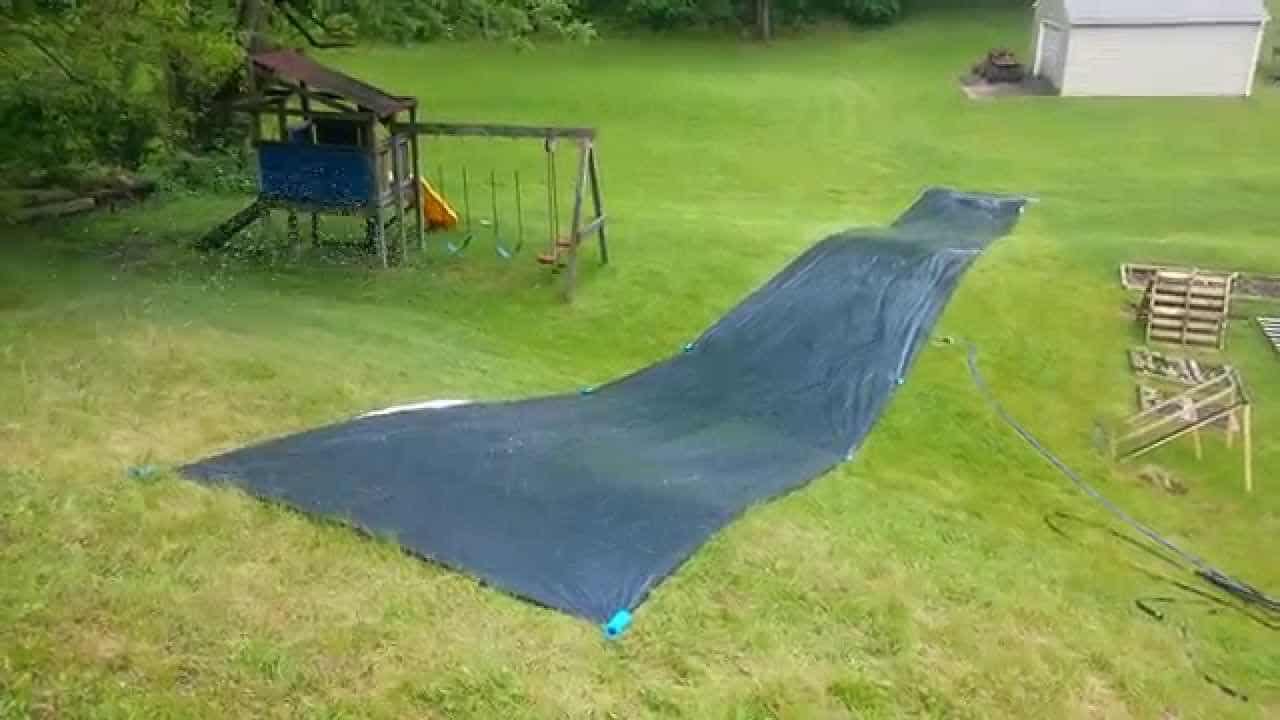 Backyard slip n slide from a tarp