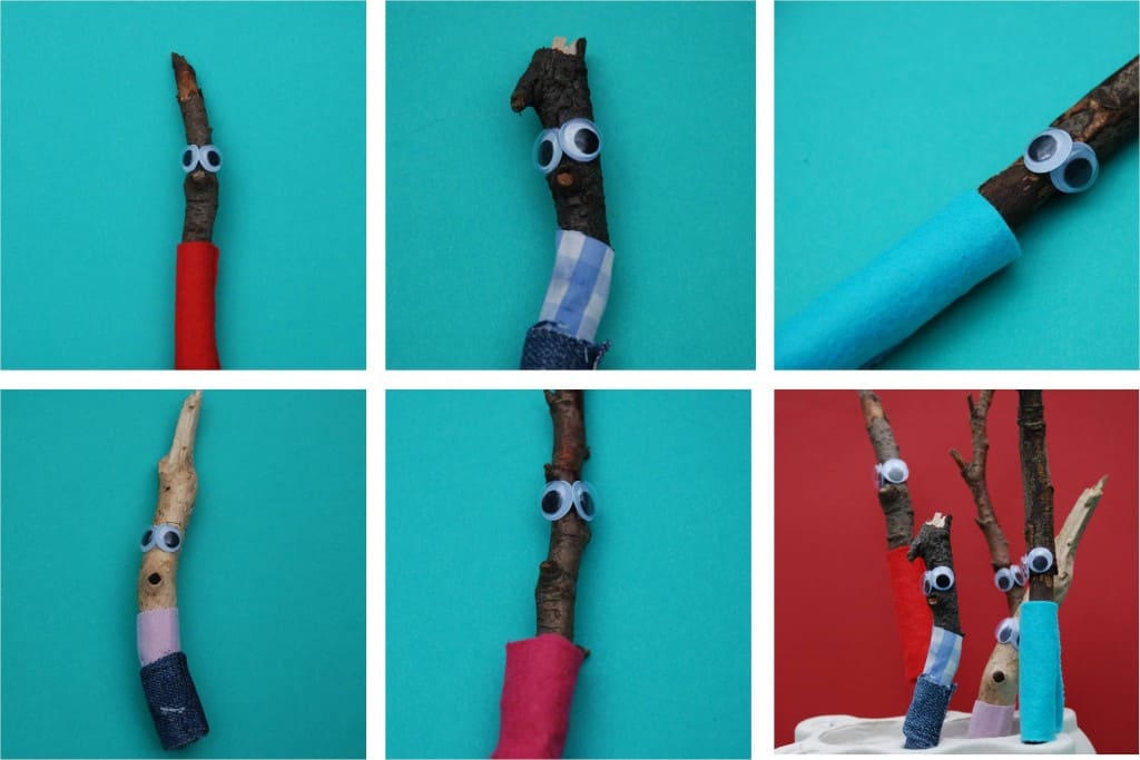 Funny stick puppets with googly eyes