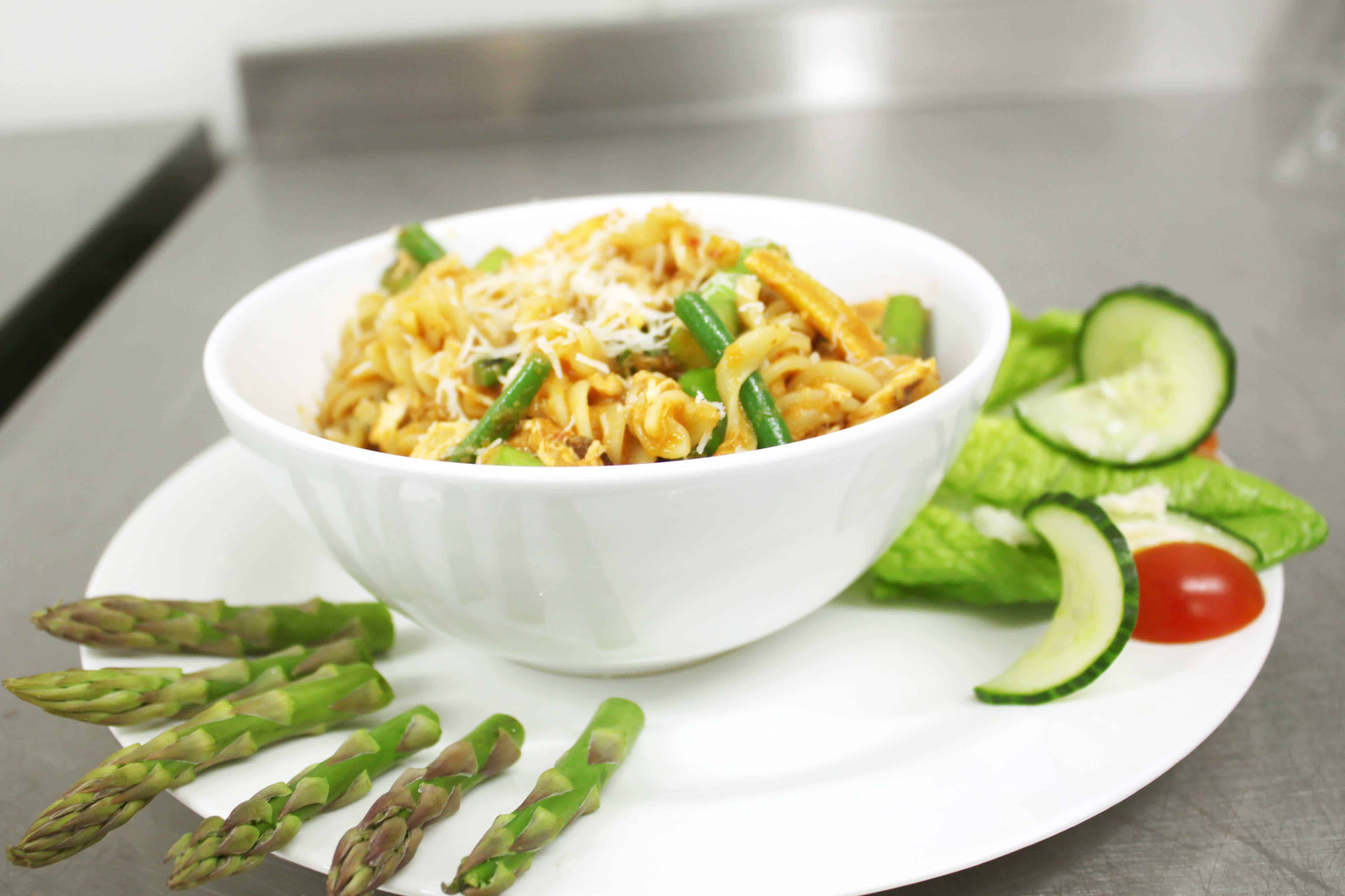 Spring vegetable and chicken pasta
