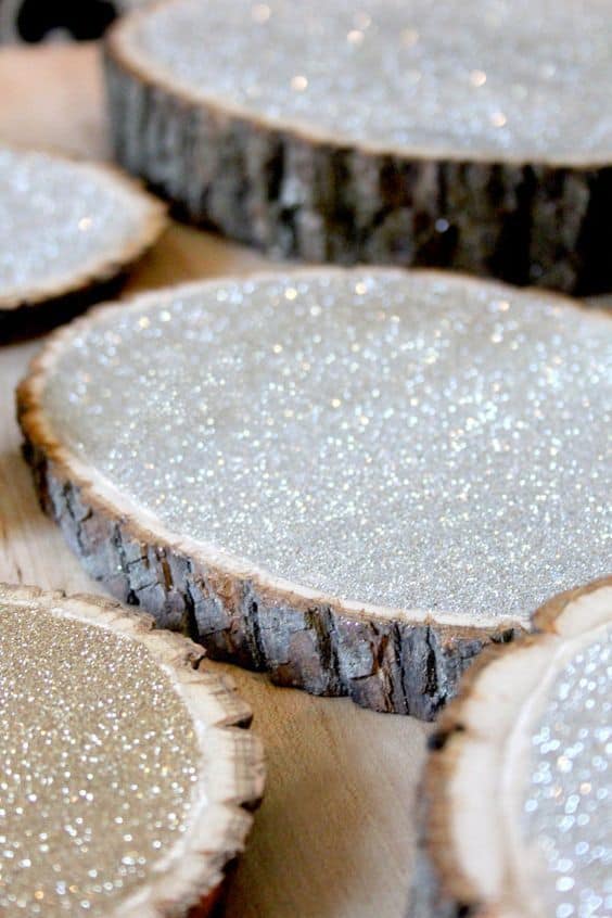 Sparkling wood slices diy