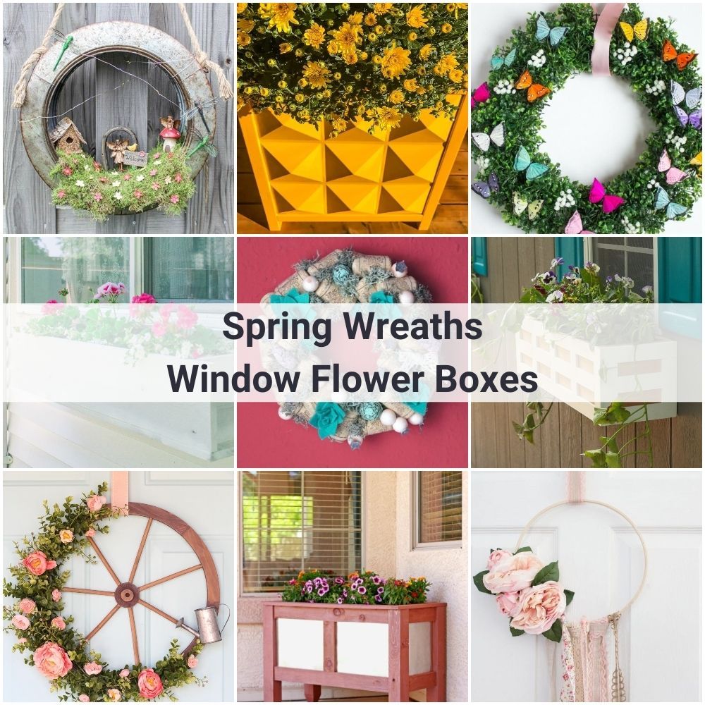 Spring wreaths and window flower boxes