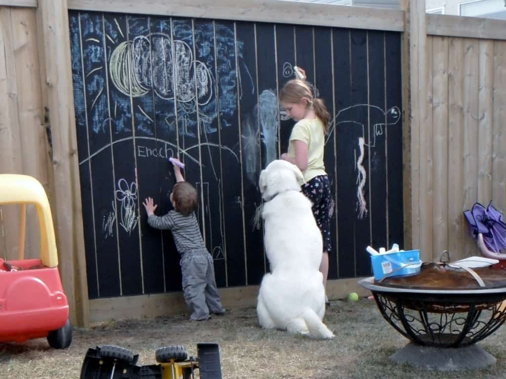 Chalkboard painted art fence