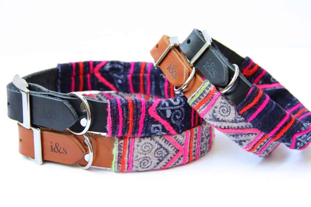 Embroidered and leather dog collars
