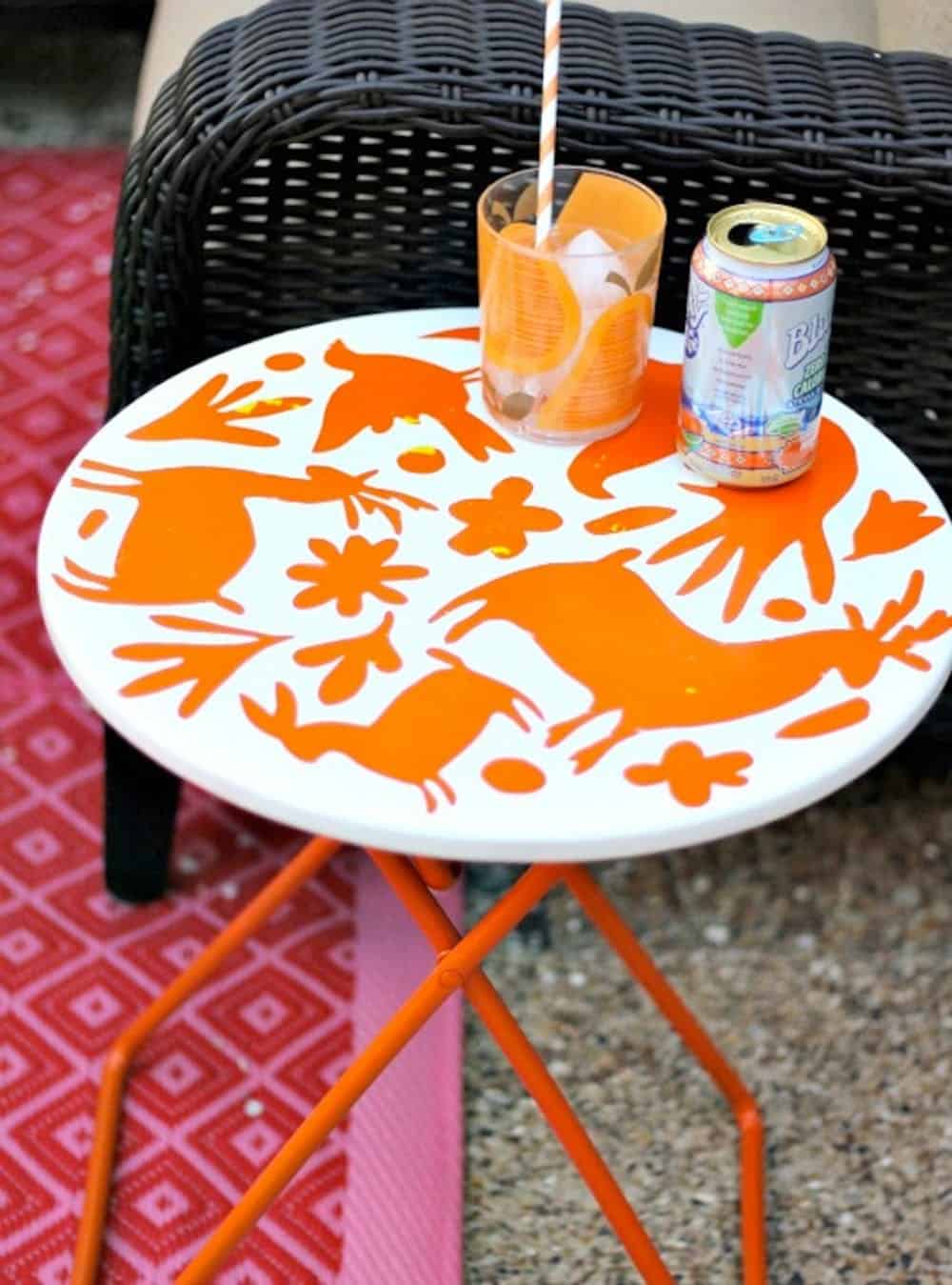 Orange stencil diy table