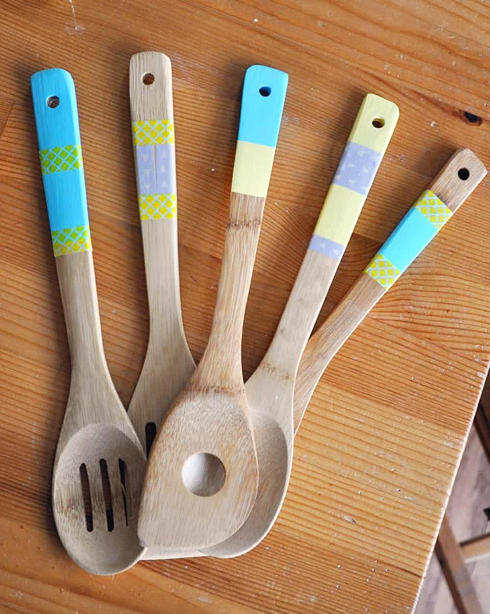 Paint and patterend washi tape utensils