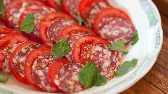 Summer tomato salami salad