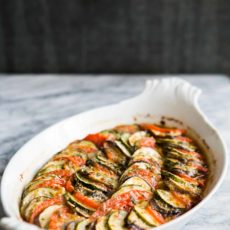 Zucchini, eggplant, and tomato gratin