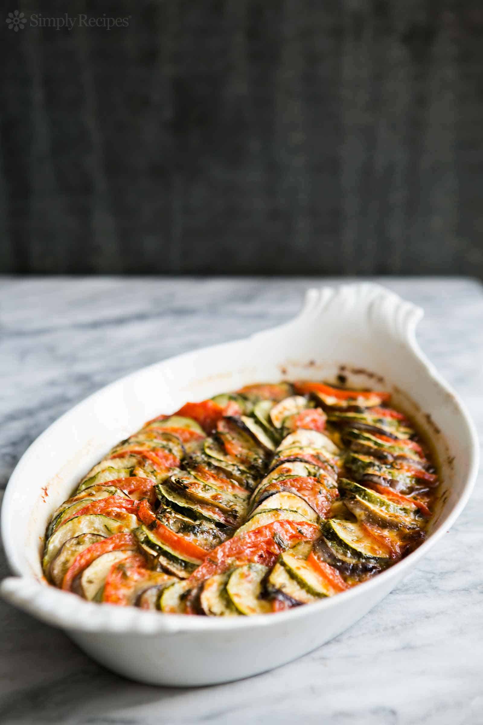 Zucchini, eggplant, and tomato gratin