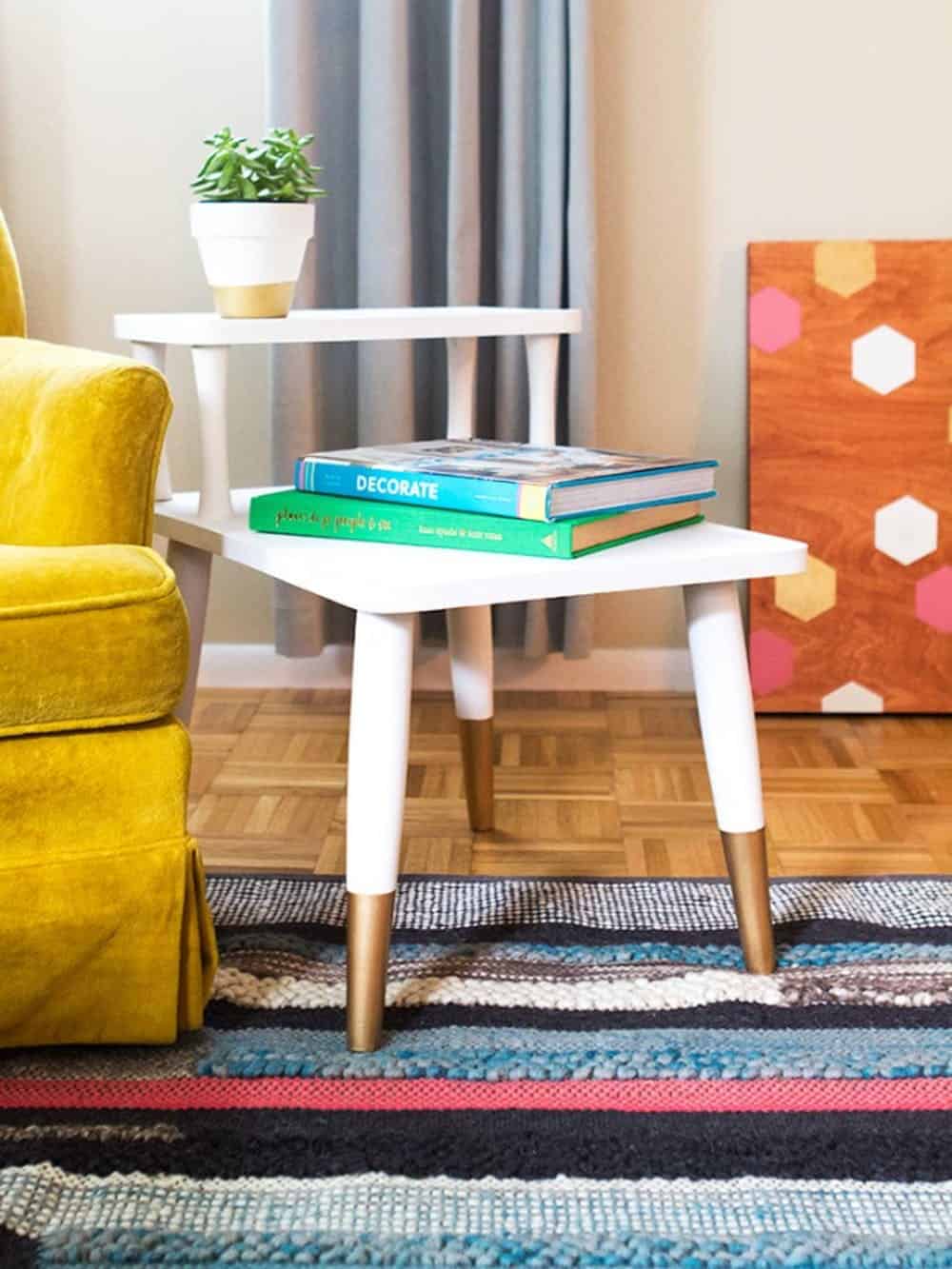 Diy gold dipped mid century modern side table