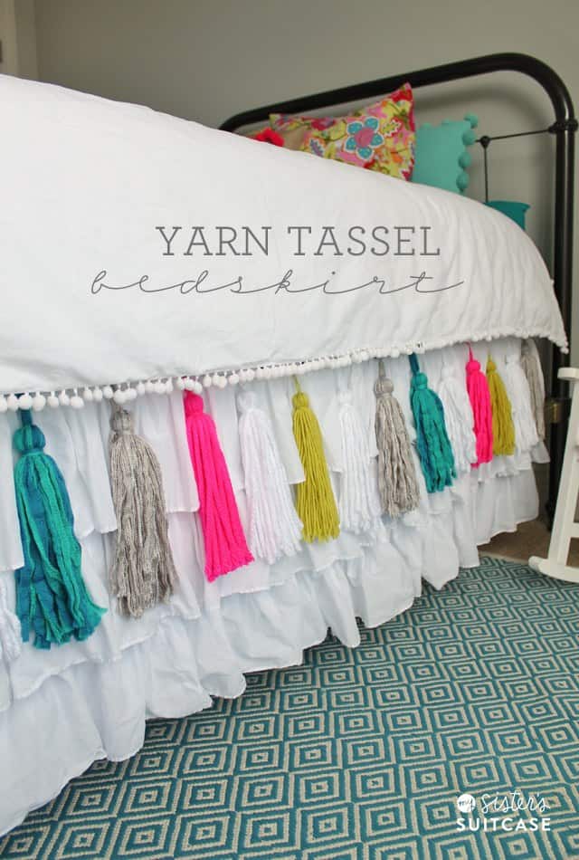 Colourful yarn tassel bed skirt