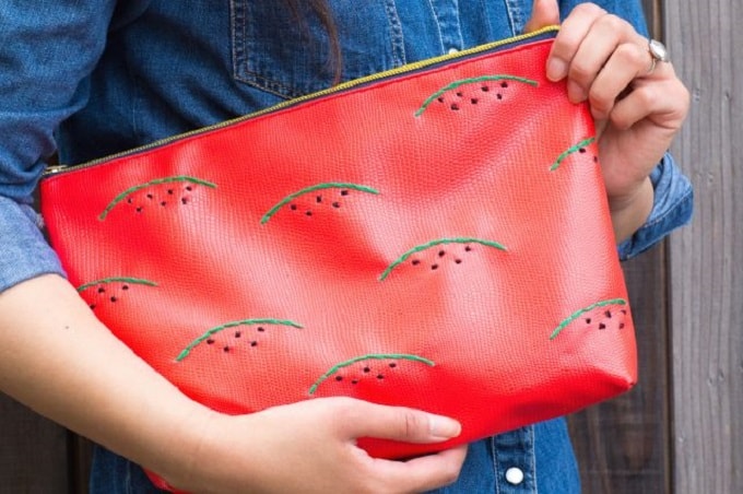 Embroidered abstract watermelon bag