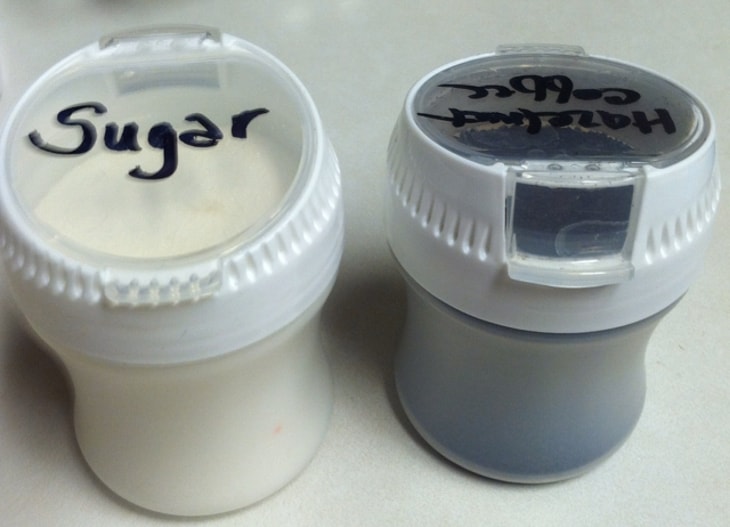 Pourable coffee and sugar containers