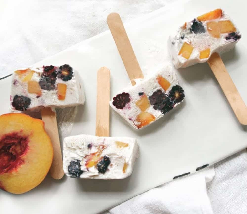 Blackberry and peach yogurt popsicles