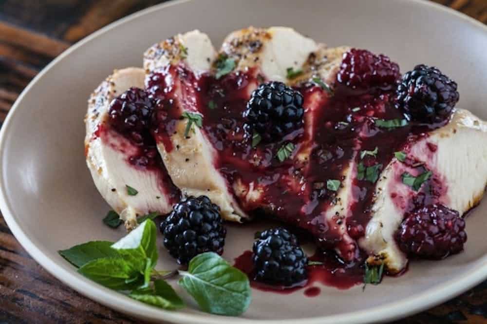Grilled chicken with blackberry sweet and sour sauce