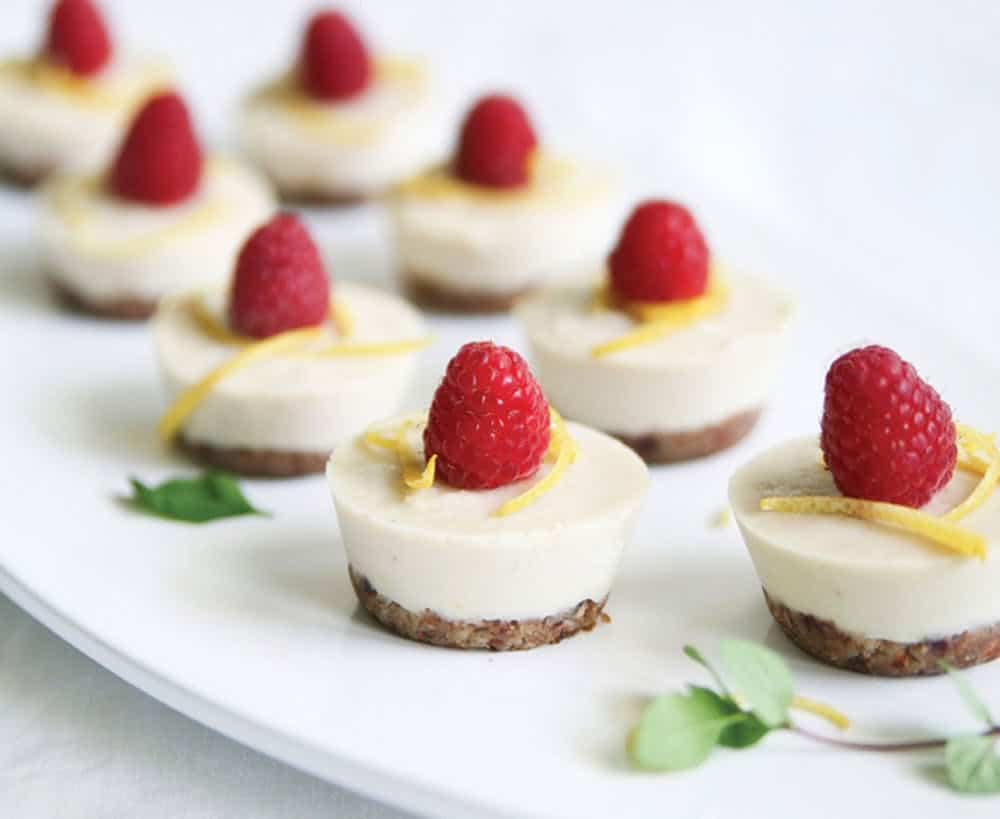 Raspberry lemon mini vegan cheesecakes