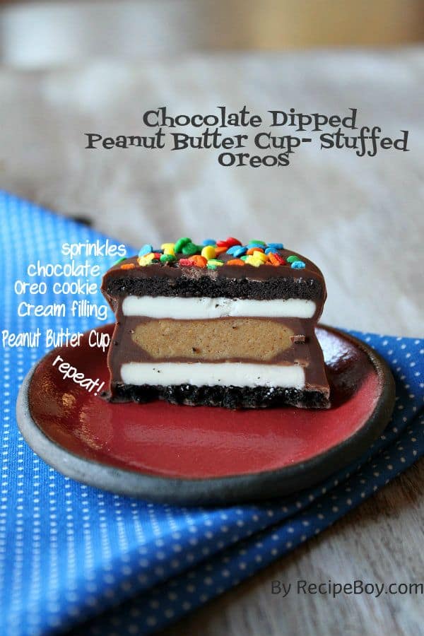 Chocolate dipped, peanut butter cup stuffed oreos
